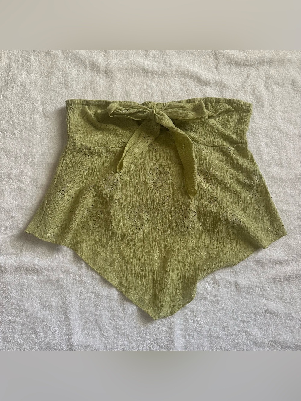 Light Olive Green Tie-Front Eyelet Tube Top